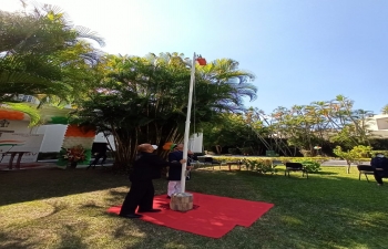 Ambassador Abhishek Singh unfurled the National Flag of India on the occasion of 73rd Republic Day celebrations in Caracas in the presence of Indian diaspora and Embassy officials